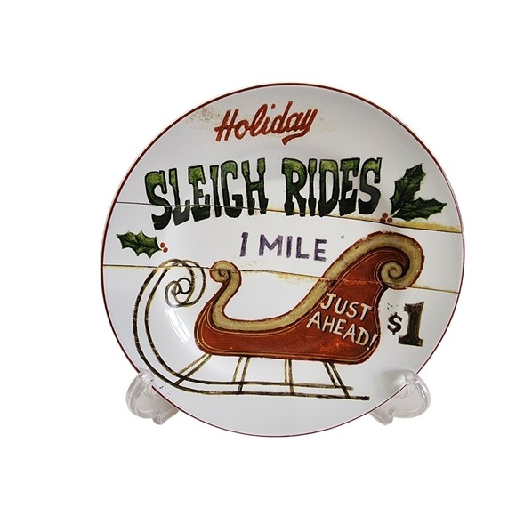 Sakura Other - Sakura SIGNS OF CHRISTMAS Sleigh Salad Dessert Plate David Carter Brown 8.25"